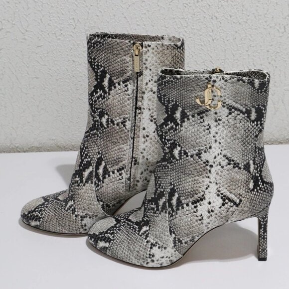 JIMMY CHOO Stone Snake Embossed Heeled Boots Size 38/US 8 - Picture 1 of 10